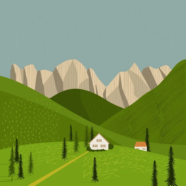 Alps Casas Las Montañas Vector Ilustración — Archivo Imágenes Vectoriales