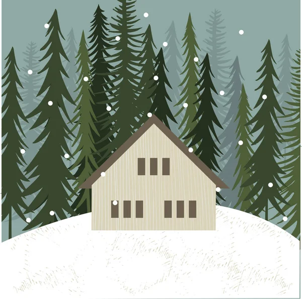 Cabaña Bosque Invierno Ilustración Vectorial — Vector de stock