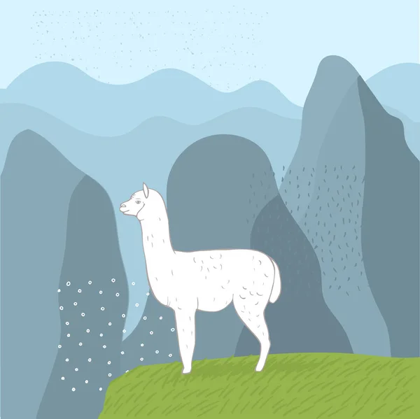 Lama Nas Montanhas Alpaca Branca Ilustração Vetorial —  Vetores de Stock