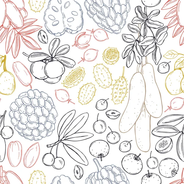 Hand Drawn African Fruits Vector Seamless Pattern — Stock Vector