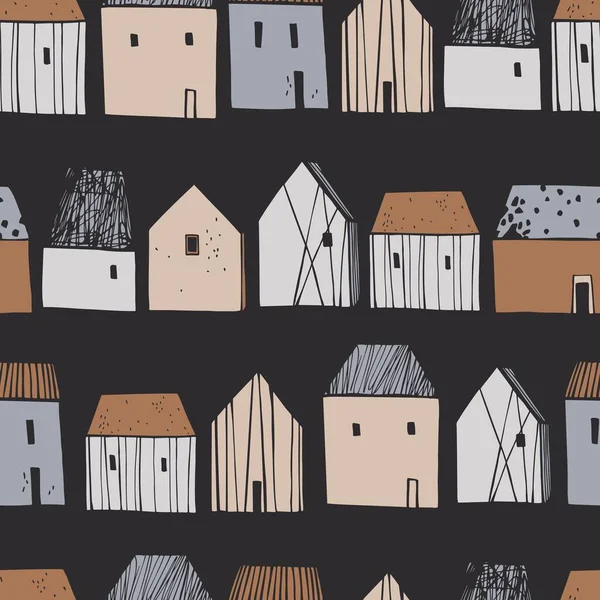 かわいい家を手描き ベクトルシームレスパターン — ストックベクタ