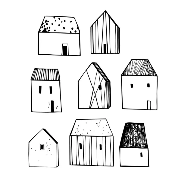 Casas Hechas Mano Dibujo Vectorial Ilustración — Archivo Imágenes Vectoriales