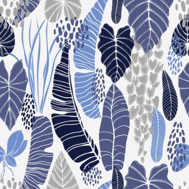 Elle çizilmiş tropik bitkiler. Vektörsüz desen.