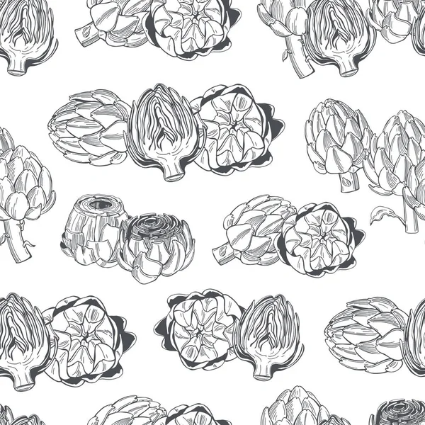 Hand Drawn Artichoke White Background Vector Seamless Pattern — Stock Vector