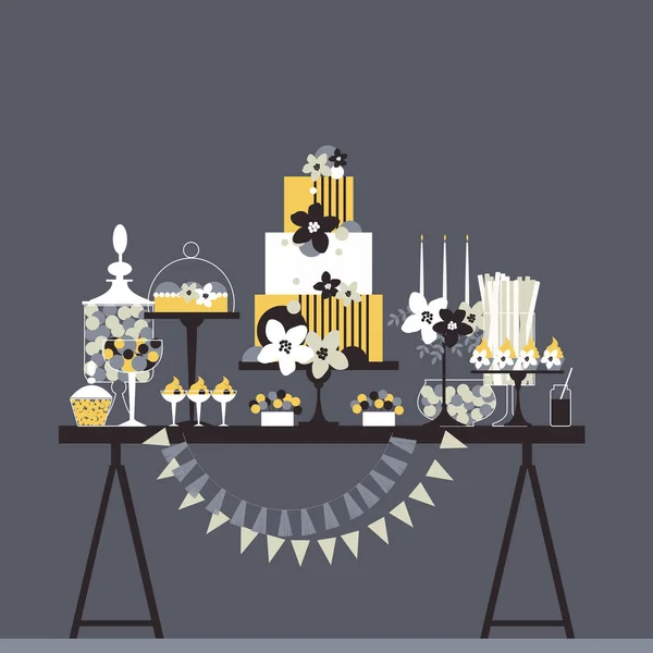 Wedding Candy Bar Cake Dessert Table Vector Illustration — Stock Vector