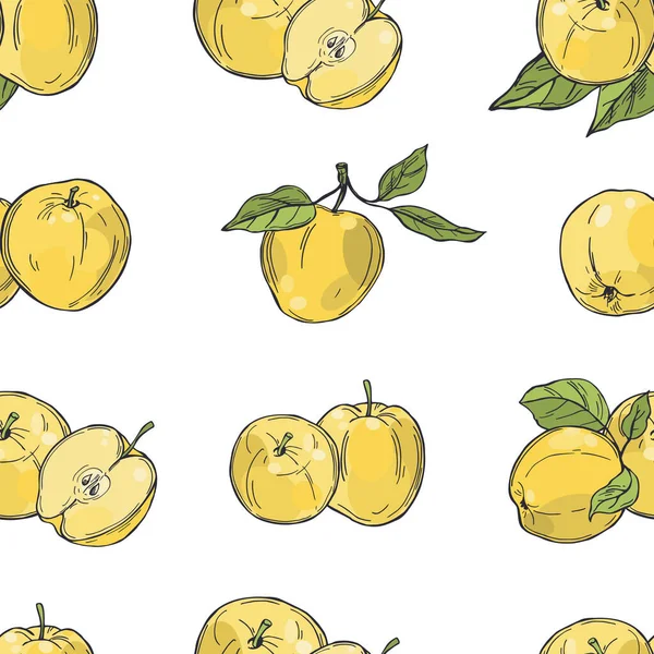 Elle çizilmiş elmalar. Beyaz arka planda meyveler. Vektörsüz desen. 