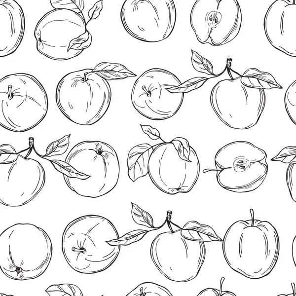 Mele Disegnate Mano Frutta Fondo Bianco Modello Senza Soluzione Continuità — Vettoriale Stock