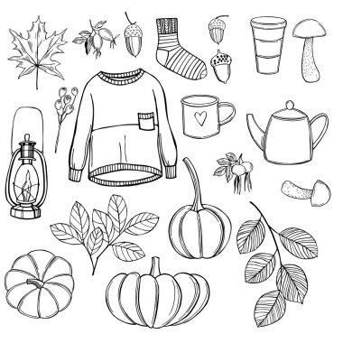 El yapımı sonbahar seti. Vektör çizimi çizimi.