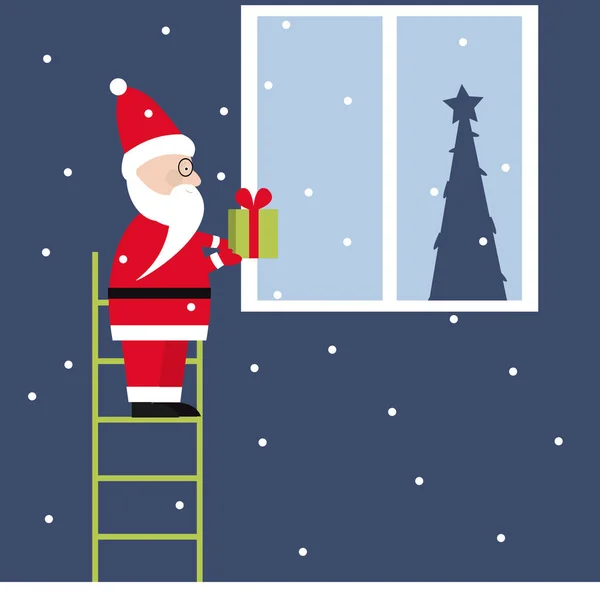 Santa Claus Біля Вікна Gift Vector Ілюстрація — стоковий вектор