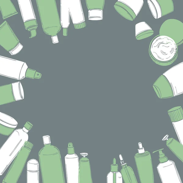 Botellas Cosméticas Dibujadas Mano Fondo Vectorial — Vector de stock