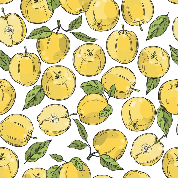 Mele Disegnate Mano Frutta Fondo Bianco Modello Senza Soluzione Continuità — Vettoriale Stock