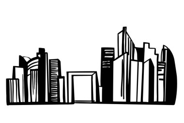 Paris 'in el çizimi gökdelenleri. Savunma yap. Şehir manzarası arka planı. Vektör çizimi çizimi.