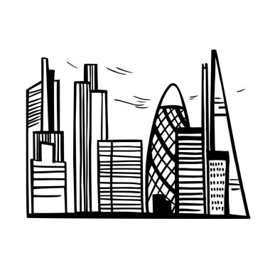 Londra 'nın el yapımı gökdelenleri. Şehir manzarası. Arka plan. Vektör çizimi.