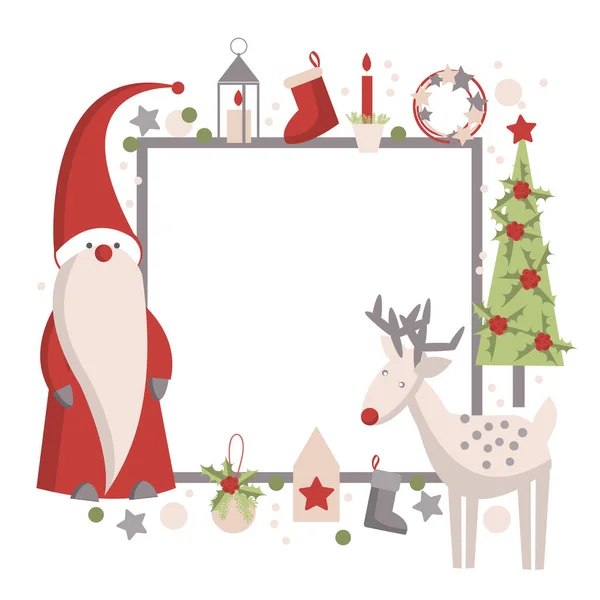 Різдвяний Вектор Санта Клаусом Оленем Білому Тлі — стоковий вектор