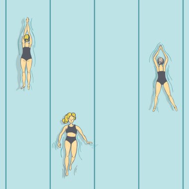 El yapımı yüzücüler, havuzda kadınlar. Vektör çizimi çizimi.