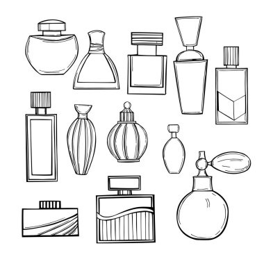 El yapımı parfüm şişesi. Vektör çizimi..