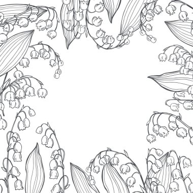 El çizimi çiçekler. Vadi Zambakları (Convallaria majalis). Vektör arkaplan. Çizim çizimi.