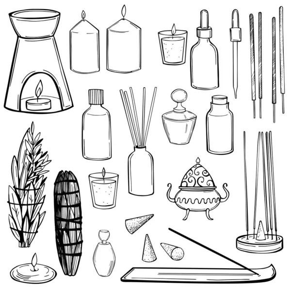 Aromathérapie Bâtonnets Encens Illustration Croquis Vectoriels — Image vectorielle