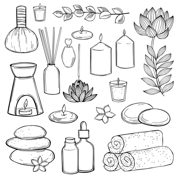 Handgetekende Spa Behandeling Aromatherapie Vector Schets Illustratie — Stockvector