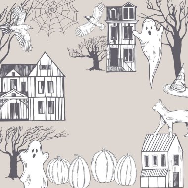  El çizimi cadılar bayramı arka planı. Vektör çizimi çizimi.