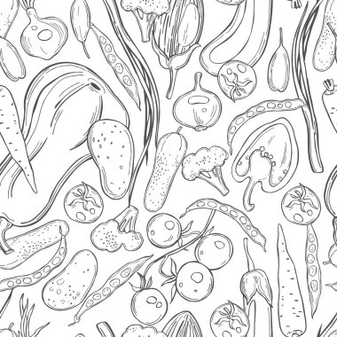 Elle çizilmiş sebzelerle kusursuz bir desen. 