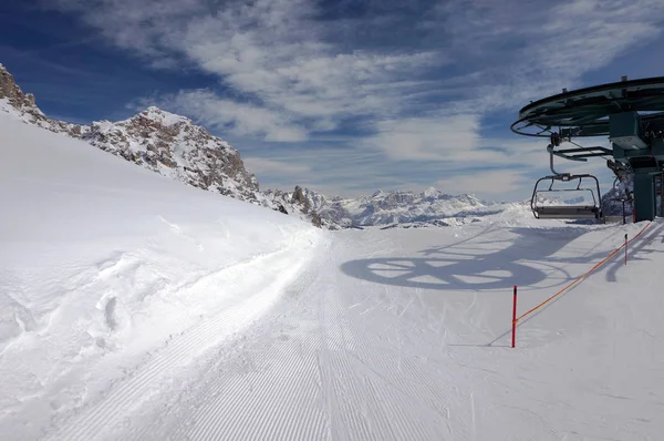 Ski Trail Bovenkant Van Stoeltjeslift Italiaanse Dolomieten — Stockfoto