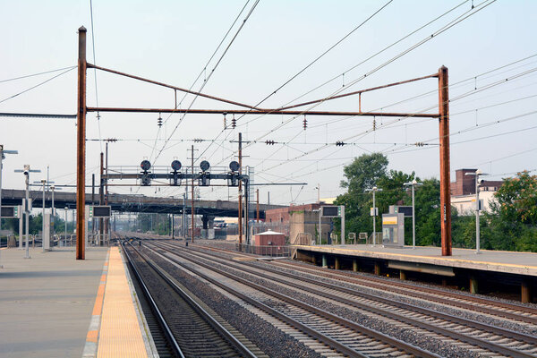 Platform and Tracks at Large Railroad Station