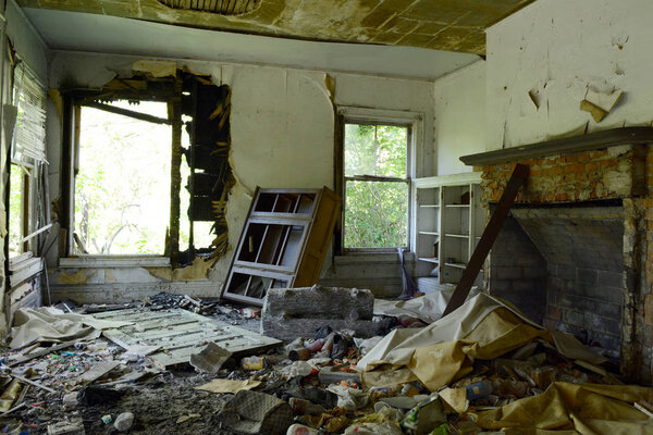 Front Room In Destroyed and Abandoned House