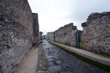 Cobblestone Street and Crumbling Walls of Pompeii, Italy