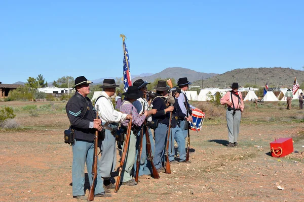 Picacho Pass Savaş Birliği Askerlere Savaş Reenactment Öncü Yaşayan Tarih — Stok fotoğraf