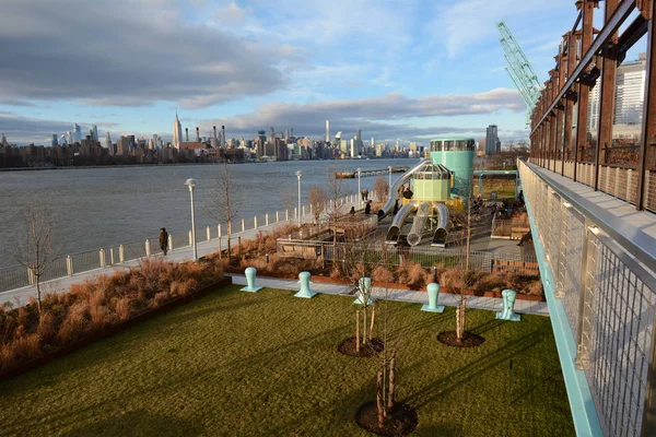 New York City Park 'Domino Park' on the Williamsburg Waterfront In Brooklyn