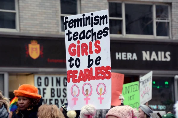 Feministická Znamení Pochod Žen 6Th Avenue Midtown Manhattan New York — Stock fotografie