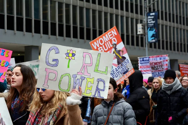 Woman Holding Girl Power Sign Women March 6Th Avenue Midtown — Fotografia de Stock