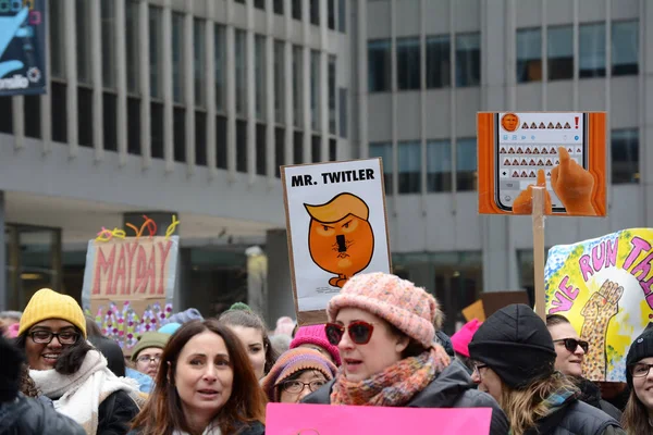 Trump Hitler Assine Marcha Feminina Midtown Manhattan Nova York Eua — Fotografia de Stock