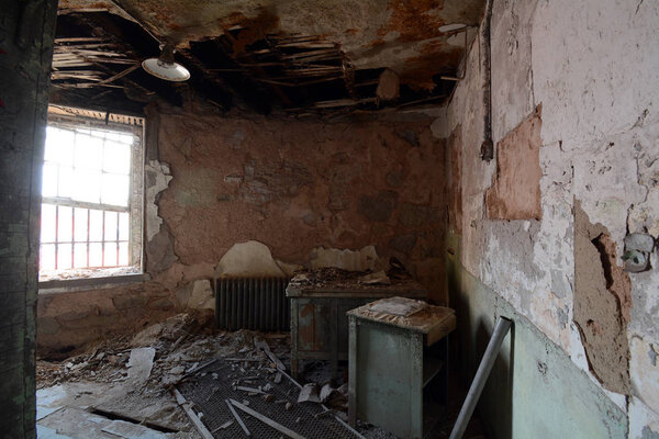 Room In Old Abandoned Stone Building