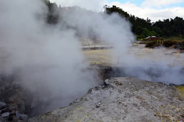 亚速尔圣米格尔岛Lagoa Das Furnas温泉裂缝中的蒸汽喷口 — 图库照片