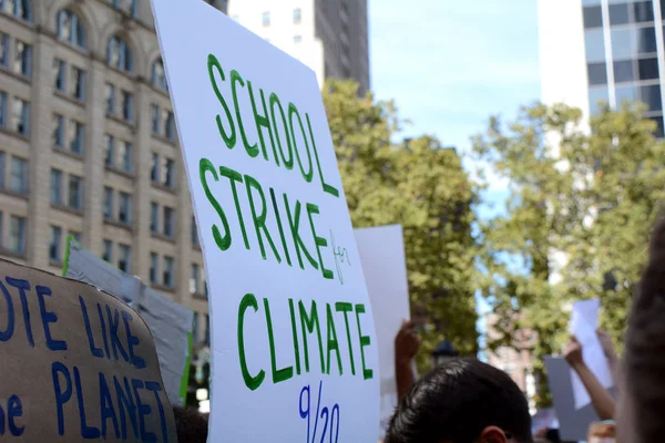 Manifestantes Huelga Climática Foley Square Nueva York Septiembre 2019 — Foto de Stock