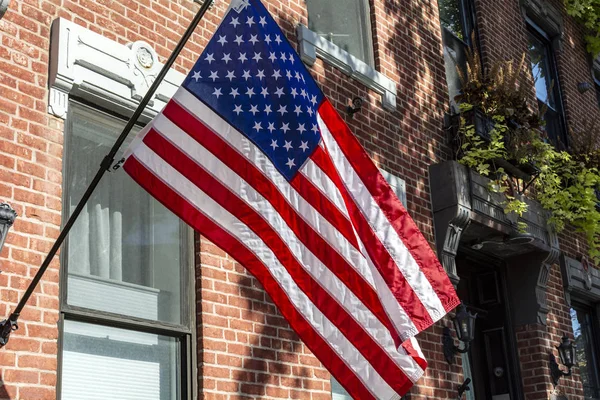 American Flag Outside of a Brooklyn Row House