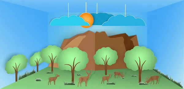 Nature Vectorielle Forêt Vivent Les Cerfs Les Animaux Sauvages Monde — Image vectorielle