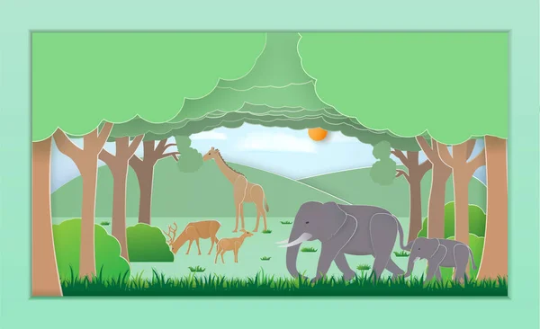 Nature Forêt Les Animaux Sauvages Vivent Les Animaux Dans Cadre — Image vectorielle