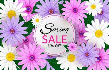 Spring Sale Banner background with beautiful colorful flowers ar clipart