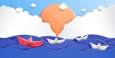 Liderlik kavramı ve Origami kırmızı kağıt gemi yaptı. 