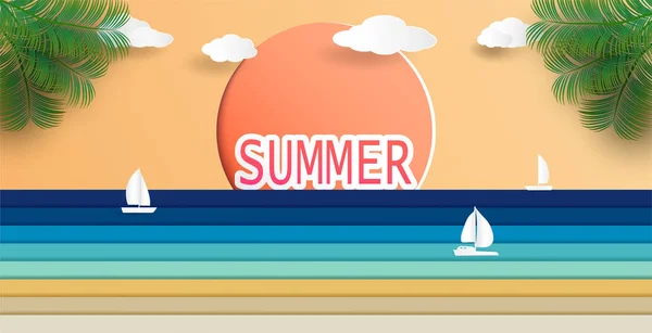 Με θέα στη θάλασσα και πολύχρωμο το καλοκαίρι. — Διανυσματικό Αρχείο