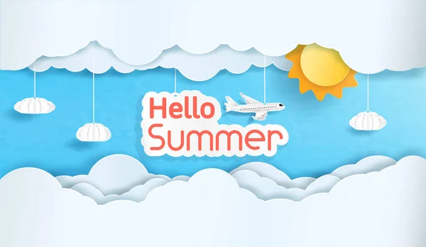 Vector Hello zomer en de hemel met veel wolken. — Stockvector