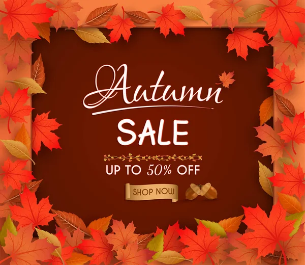 Специальное Предложение Осенней Распродажи Дизайн Баннера Яркими Сезонными Осенними Листьями — стоковый вектор
