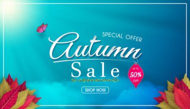 özel teklif sonbahar. ve satış afiş Tasarım. renkli mevsimsel sonbahar yaprakları ile. ve alışveriş indirimi promosyon için. ve çerçeve broşür veya web afiş. ve illüstrasyon veya arka plan olarak kullanılır.