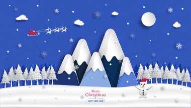 Kış kar kentsel kırsal.ve soğuk mevsimde ormanın doğası. ve Noel ve mutlu yeni yıl. ve origami veya kağıt kesme tasarımı. ve arka plan olarak kullanılır.