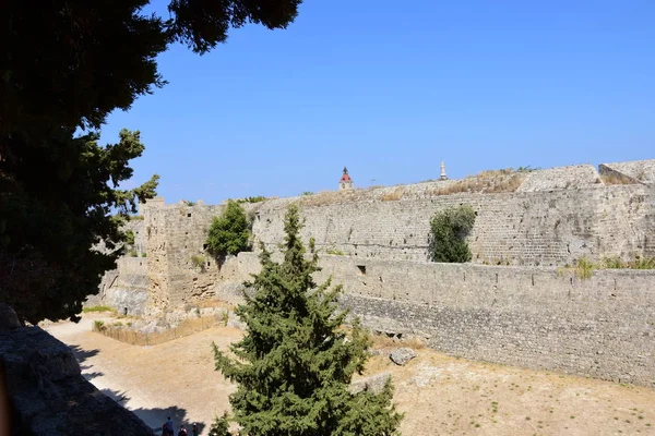 Blick Auf Die Mauern Der Altstadt Rhodos Griechenland — Stockfoto