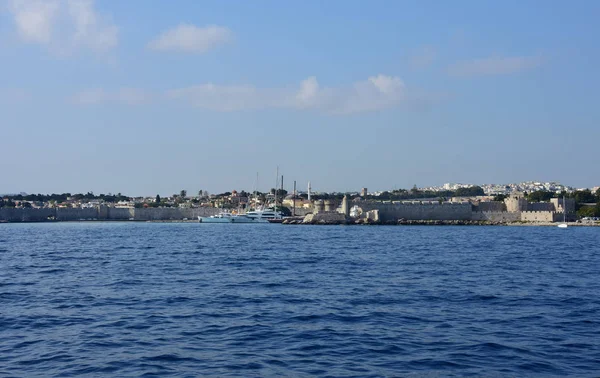 Weergave Van Muren Van Oude Griekse Stad Van Rhodos — Stockfoto