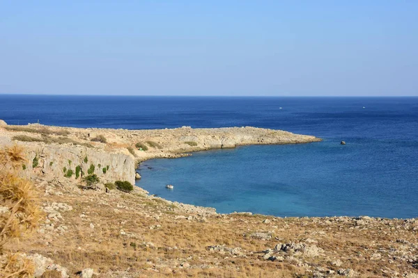 Rodos Yunan Adası Ndan Akdeniz Güzel Mavi Suları Bir Görünüm — Stok fotoğraf